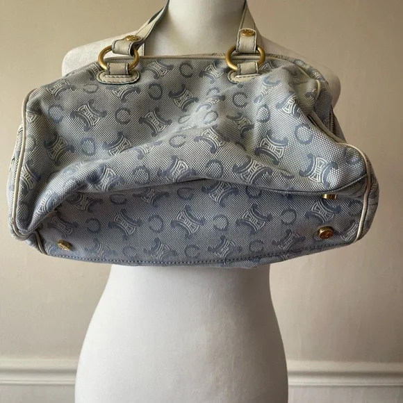 CELINE C Macadam Canvas Hand Bag Light Blue - Picture 6 of 14